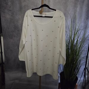 Vintage Venezia Women's Cream Top with Pearl Accents Sz 18/20